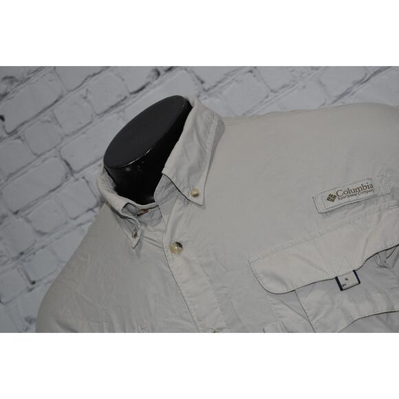 Columbia PFG Performance Fishing Gear Shirt Mens Size Large Tan Nylon Vented - Picture 3 of 9